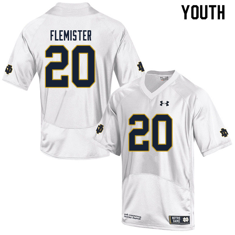 Youth #20 C'Borius Flemister Notre Dame Fighting Irish College Football Jerseys Sale-White - Click Image to Close
